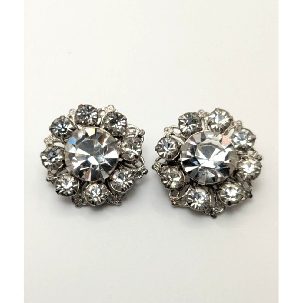 Vintage Rhinestone Scatter Pins Matching Pair Crystal Cluster Flower Brooch Set